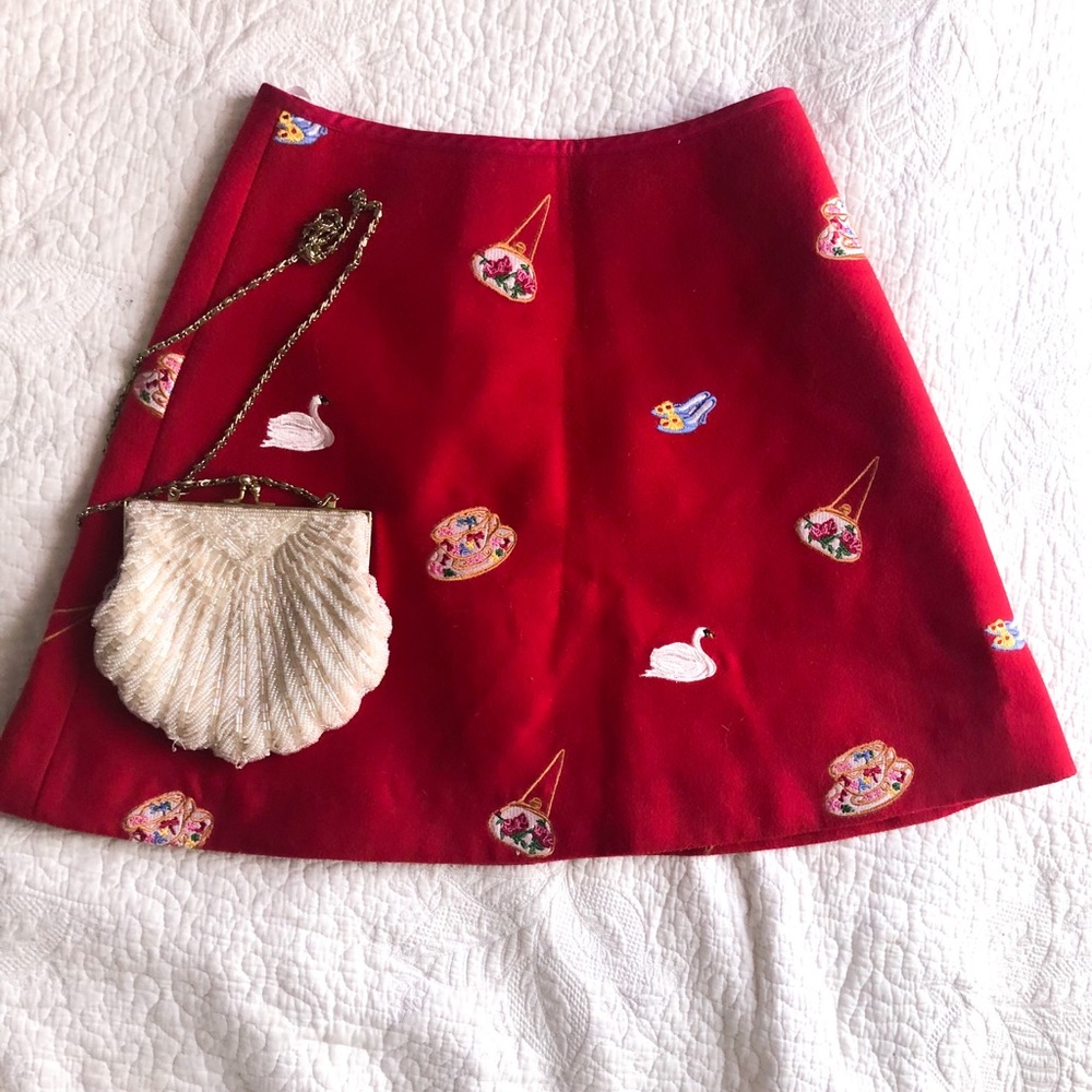 ✨SOLD✨ Red Wool Embroidered Skater Skirt ✨SOLD✨